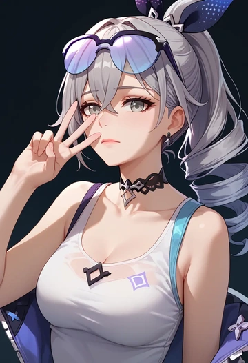 star rail,silver wolf,tank top,mesh,cycling shorts  - AI generated anime art